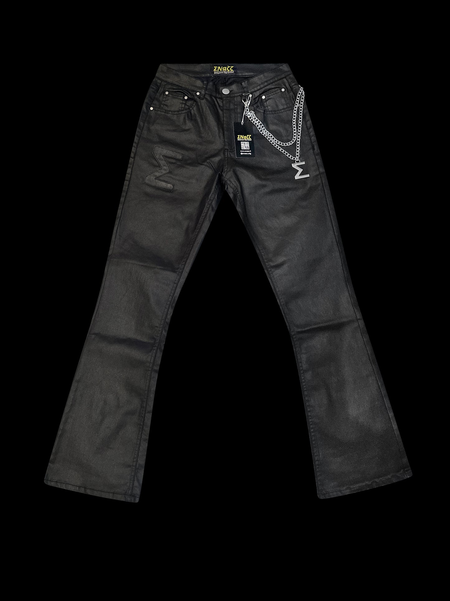FLARED WAXED DENIM JEANS