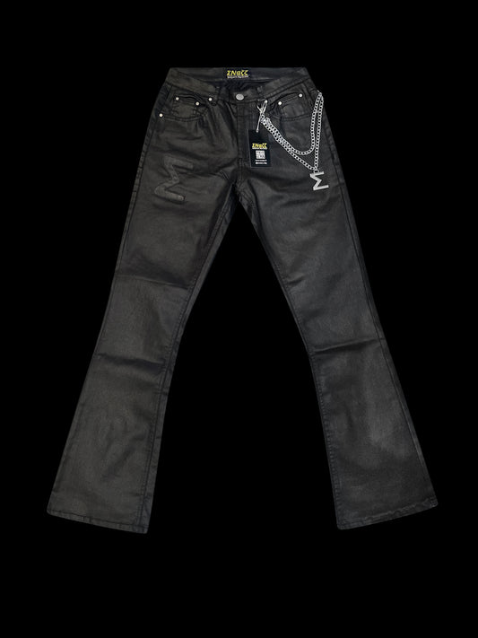 FLARED WAXED DENIM JEANS